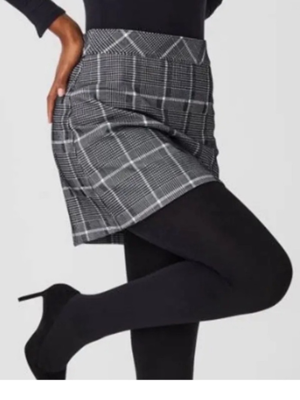 SPANX perfect mini Black & Gray Plaid Mini Skirt with shorts size XL